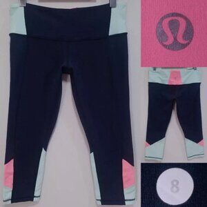 Lululemon Pastel Crop Leggings 8 Medium Navy Blue Pink Pants Woman's Skinny